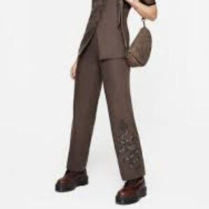 Gaia Linen Blend Snake Embroidered Wide Leg Trouser size 8